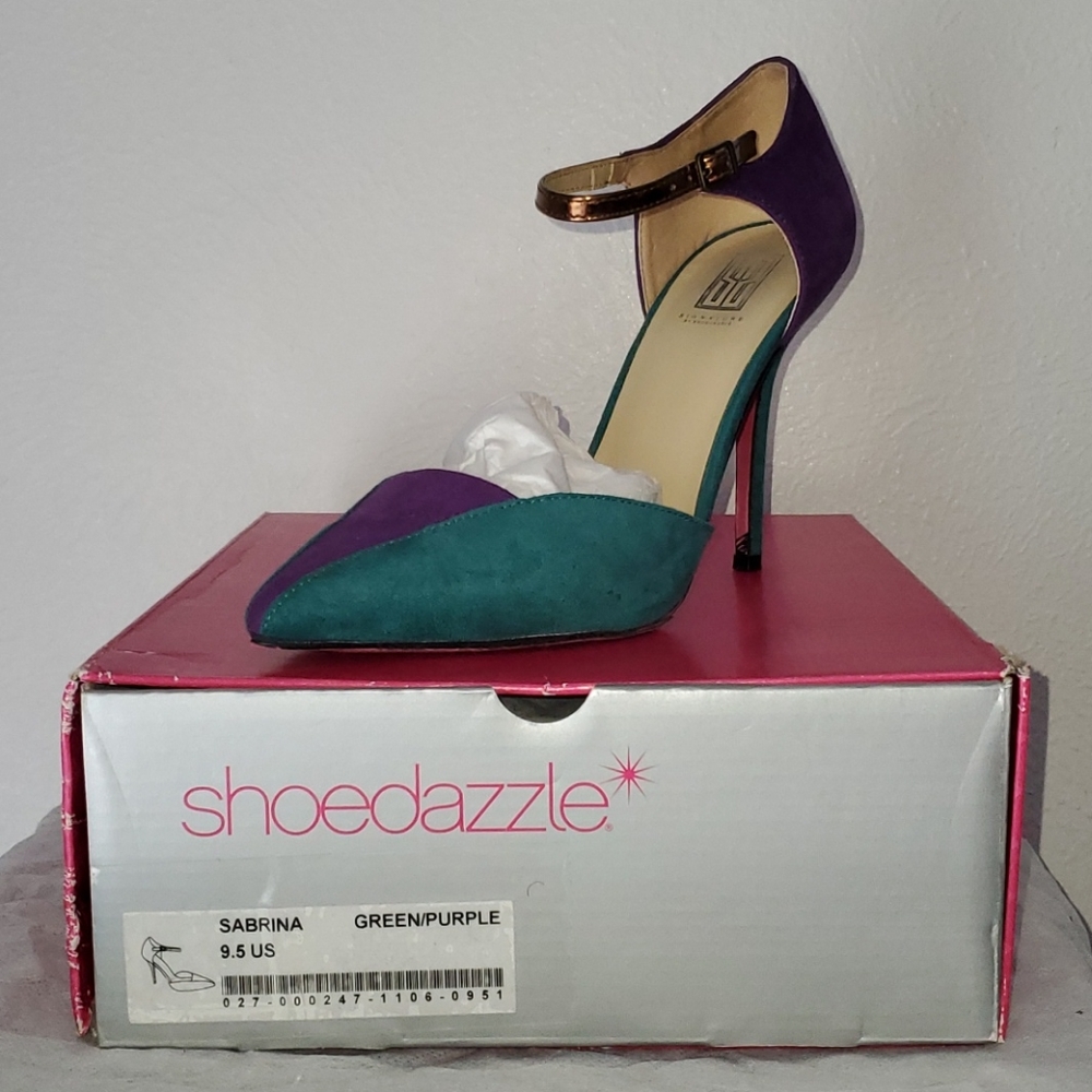 Shoedazzle Sabrina Grn/Prpl Pumps 9.5 light wear